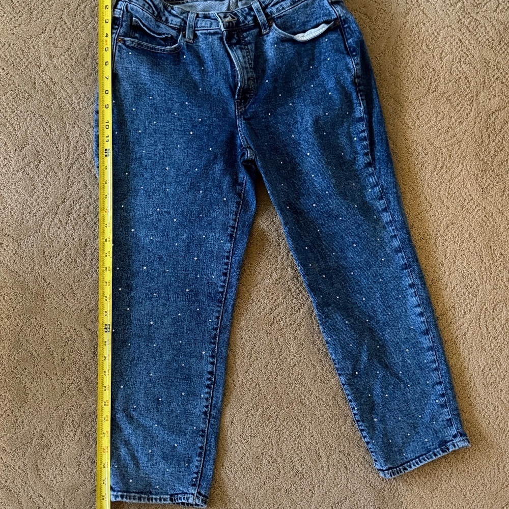 Old Navy High Waist OG Straight Rhinestone Embellished Ankle Jeans Size 12 P - Picture 7 of 9